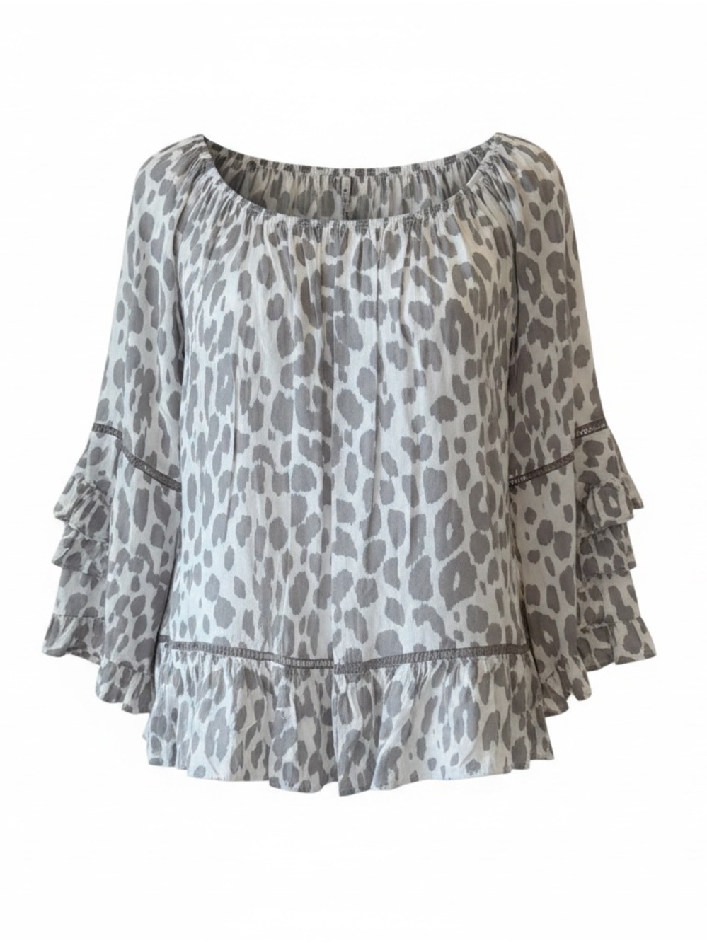 Fever Light Taupe Leopard Print Peasant Blouse